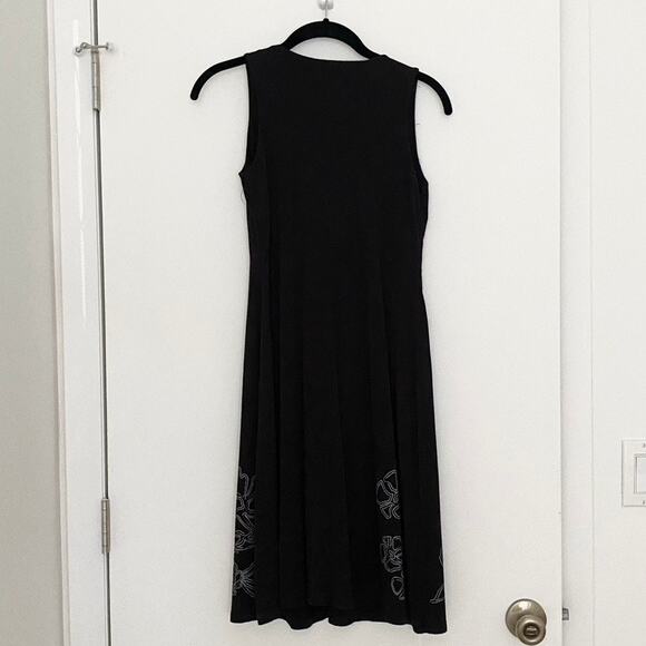 Cariloha Bamboo & Organic Cotton Midi Black Dress White Flower Design Medium - Picture 5 of 7